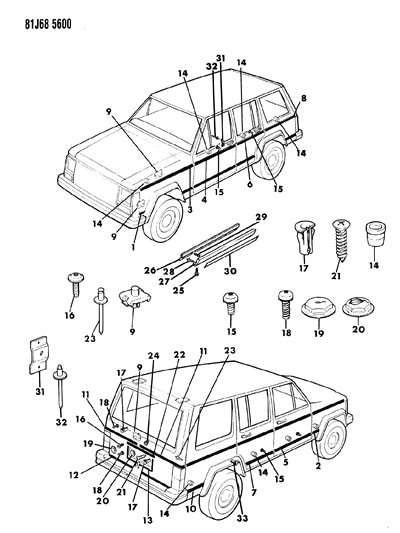 1985 Jeep Wagoneer Rivet, W/Remote Fuel Door Diagram for J4002185