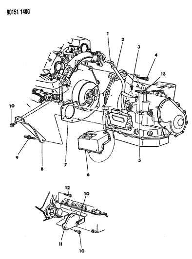 1990 Chrysler New Yorker Base Model Transaxle Mounting & Miscellaneous Parts Diagram