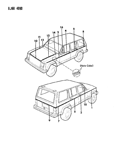 1987 Jeep Cherokee Decals, Exterior Diagram 10 - Thumbnail