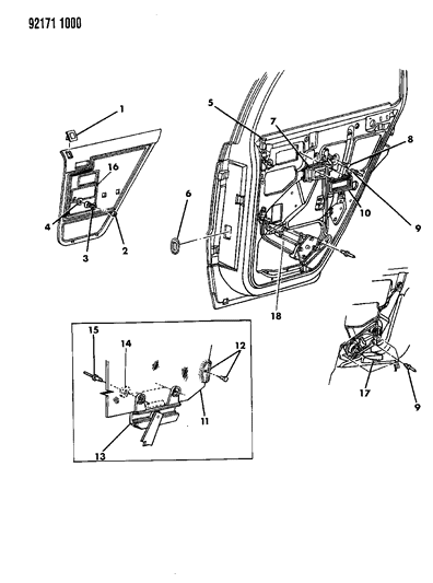 1992 Dodge Shadow Door, Rear Glass, Regulator And Locks Diagram