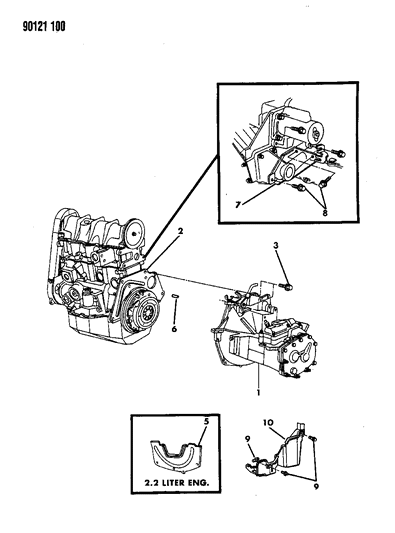 1990 Chrysler LeBaron GTC Transaxle Assemblies & Mounting of Manual Transmission Diagram