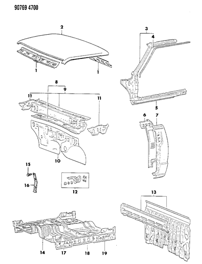 1990 Dodge Ram 50 Floor Pan & Dash Panel Diagram