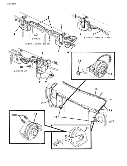 1984 Dodge Ram Van Horn, W/Bracket, High - Note, W/O Noise Control Restrictions Diagram for 2808869