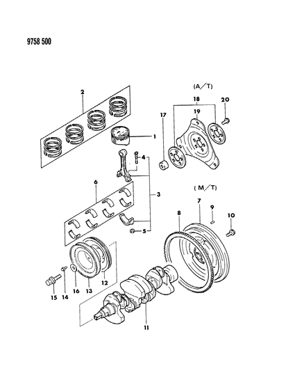 1989 Dodge Colt Crankshaft & Piston Diagram 1 - Thumbnail