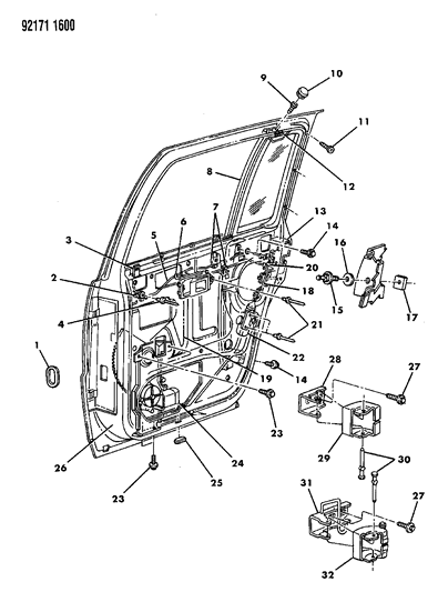 1992 Chrysler LeBaron Sedan Door, Rear Shell, Hinges & Remote Control Diagram