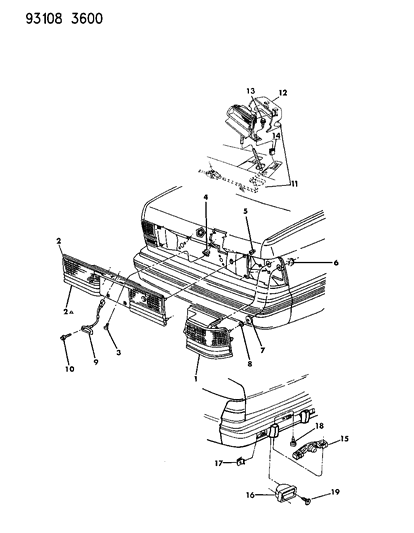 1993 Dodge Spirit Tail Lamp Assembly, Passenger Side Diagram for 4676100