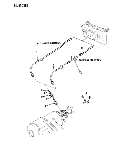 1984 Jeep Grand Wagoneer Cable, Speedometer, Without Cruise Control Diagram for J5752282
