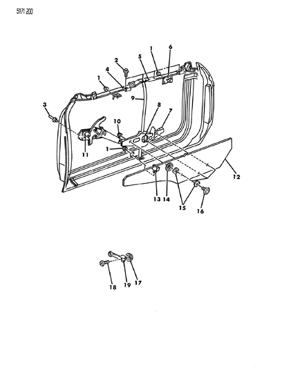1985 Dodge Omni Door, Front Glass & Regulators Diagram