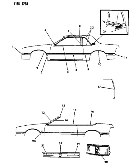 1987 Chrysler LeBaron Premium Mouldings & Ornamentation - Exterior View Diagram