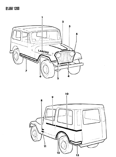 1986 Jeep Wrangler Decals, Exterior Diagram 5 - Thumbnail