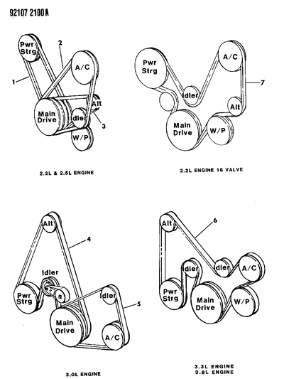1992 Dodge Grand Caravan Serpentine Belt Diagram for B0015387