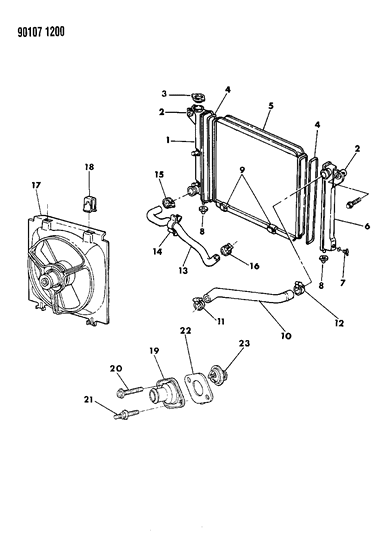 1990 Dodge Shadow Radiator & Related Parts Diagram 1 - Thumbnail