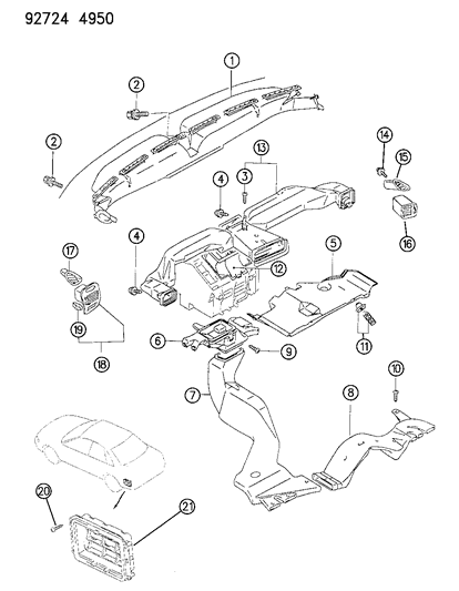 1994 Dodge Colt Air Ducts & Outlets Diagram 2 - Thumbnail