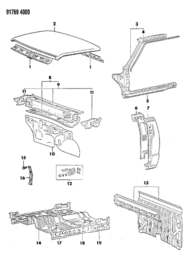 1991 Dodge Ram 50 Floor Pan & Dash Panel Diagram