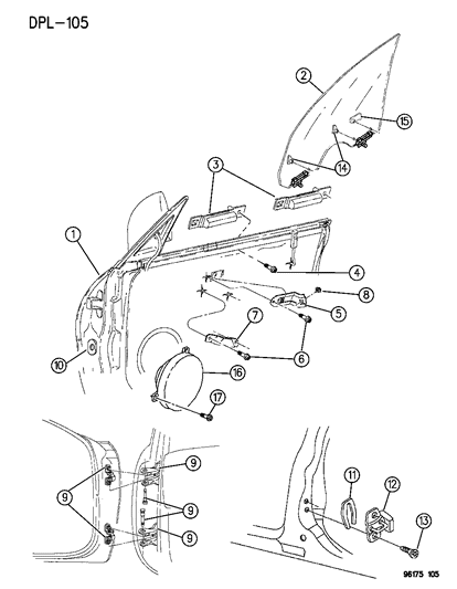 1996 Dodge Neon Door, Front Shell, Glass And Hinge Diagram 2 - Thumbnail