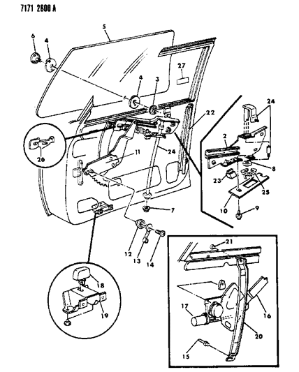 1987 Dodge Aries Door, Front Glass & Regulator Diagram 1 - Thumbnail
