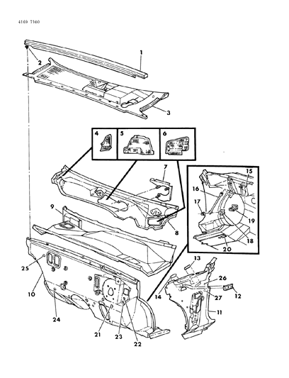 1984 Chrysler Laser Cowl & Dash Panel Diagram