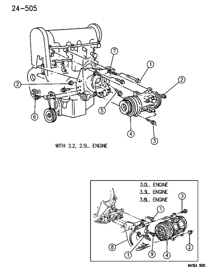1994 Chrysler LeBaron GTC A/C Compressor Mounting Diagram