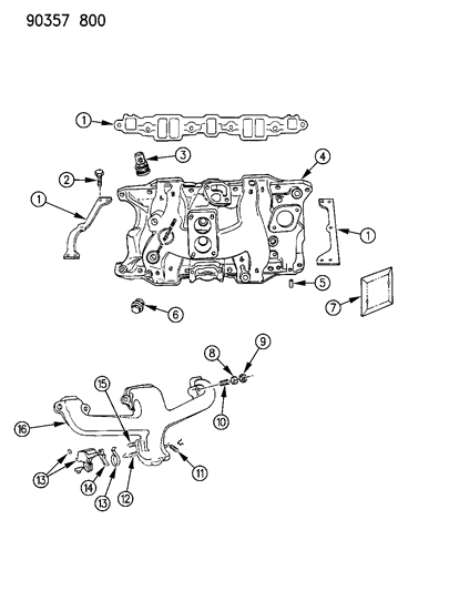 1991 Dodge W150 Manifold, Intake W/E.F.I. Diagram for 53005765
