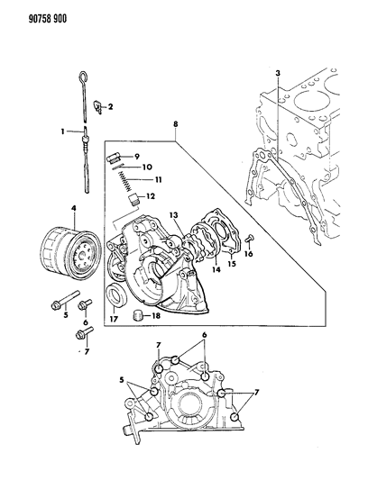 1990 Dodge Colt Oil Pump & Oil Filter Diagram 1 - Thumbnail