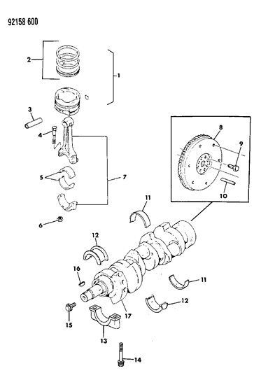 1992 Chrysler LeBaron Sedan Crankshaft , Pistons And Torque Converter Diagram 2 - Thumbnail