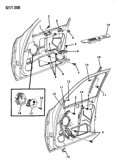 1992 Chrysler Imperial Door, Front Regulator, Speaker & Bezel Diagram