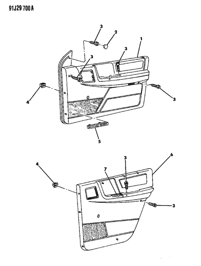1991 Jeep Grand Wagoneer Panels - Door Trim of Grand Cherokee Diagram