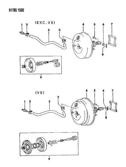 1991 Dodge Ram 50 Booster, Power Brake Diagram 1 - Thumbnail