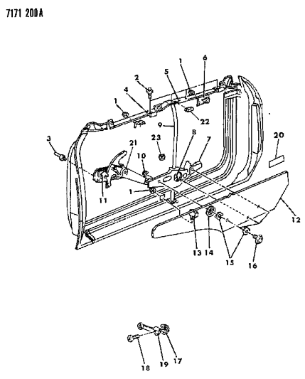 1987 Dodge Omni Door, Front Glass & Regulators Diagram