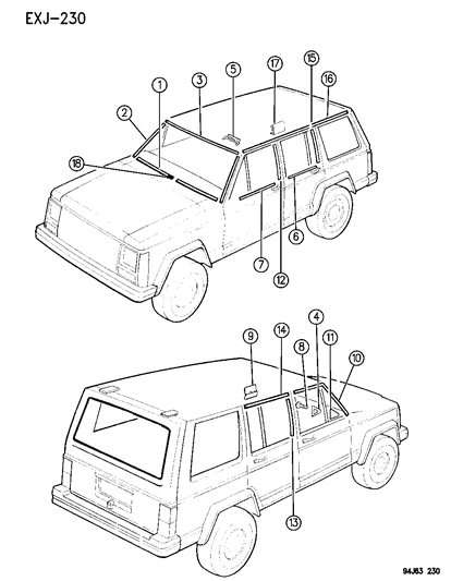 1994 Jeep Cherokee Mouldings - Upper Diagram 1 - Thumbnail