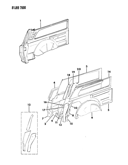 1986 Jeep Grand Wagoneer Panels - Rear Quarter Diagram 1 - Thumbnail