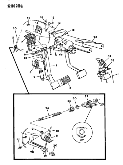 1992 Chrysler LeBaron GTC Clutch Pedal & Linkage Diagram