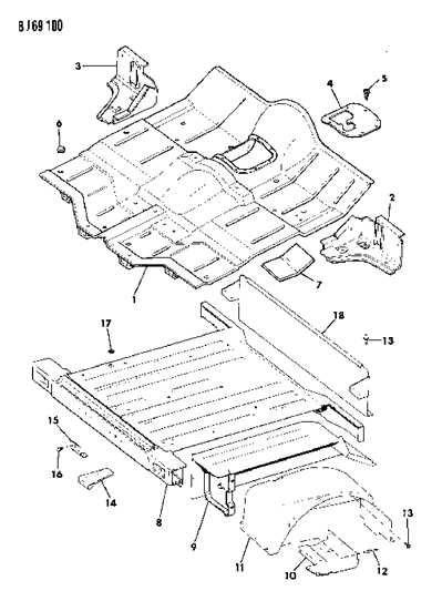 1990 Jeep Wrangler Pan - Floor Front & Rear Diagram