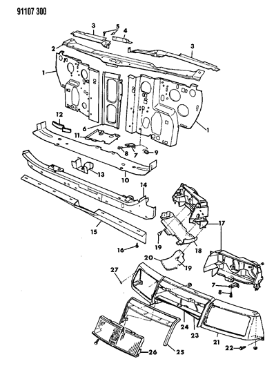 1991 Chrysler LeBaron GTC Grille & Related Parts Diagram