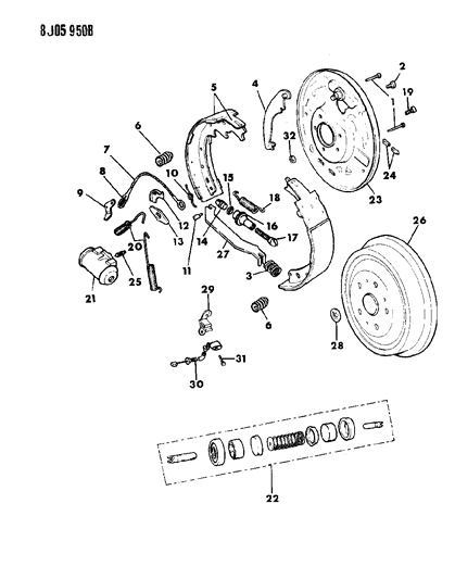 1990 Jeep Comanche Brakes, Rear Drum Diagram 1 - Thumbnail