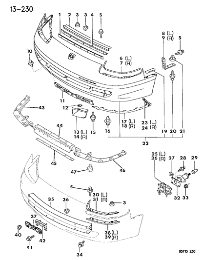 1996 Dodge Stealth Bumper Cover Retainer, Black Diagram for MB253964