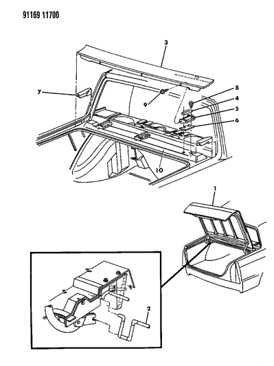 1991 Chrysler New Yorker Salon Deck Lid Shelf And Bar Diagram