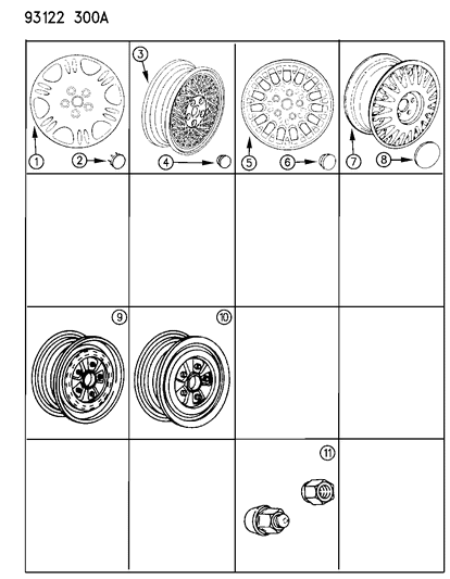 1993 Chrysler LeBaron GTC Wheels, Caps And Nuts Diagram