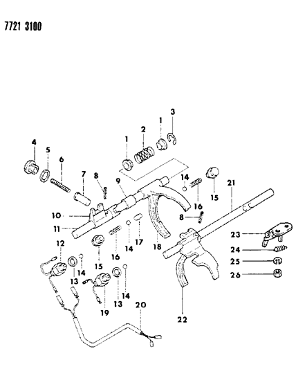 1987 Dodge Ram 50 Control, Shift Transfer Case of Manual Transmission Diagram
