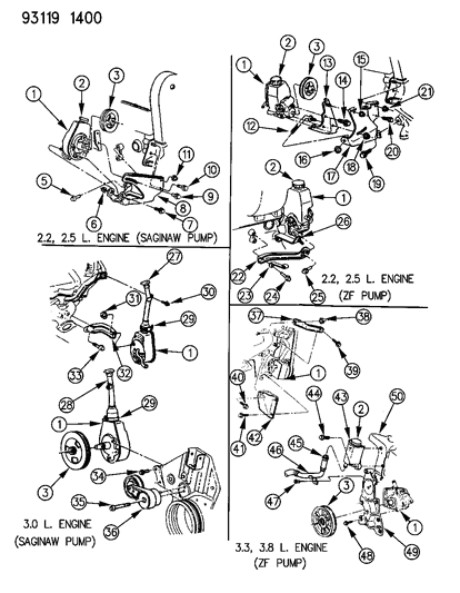 1993 Chrysler LeBaron GTC Pump Assembly & Attaching Parts Diagram