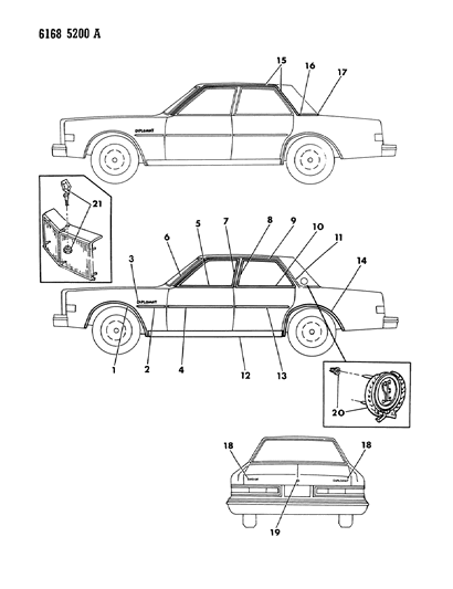 1986 Chrysler Fifth Avenue Mouldings & Ornamentation - Exterior View Diagram 3 - Thumbnail