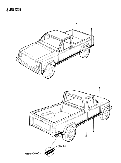 1986 Jeep Comanche Moulding, Cargo Box Side, Rear Diagram for 55006174