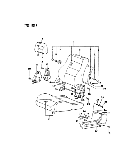 1988 Chrysler Conquest Front Seat - High Back Bucket Diagram 1 - Thumbnail