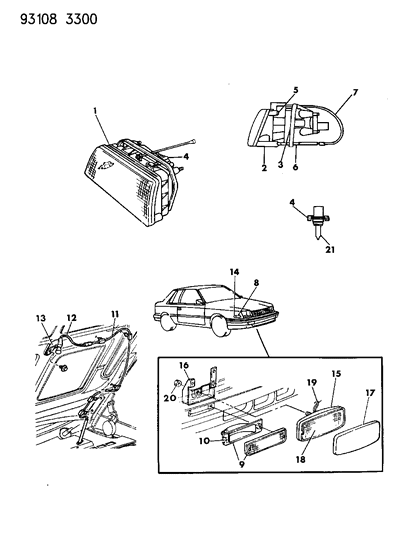 1993 Dodge Shadow Fog Lamp Assembly Diagram for 5263607