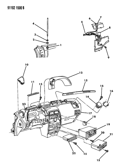 1991 Chrysler LeBaron GTC Instrument Panel, Radio & Antenna Diagram