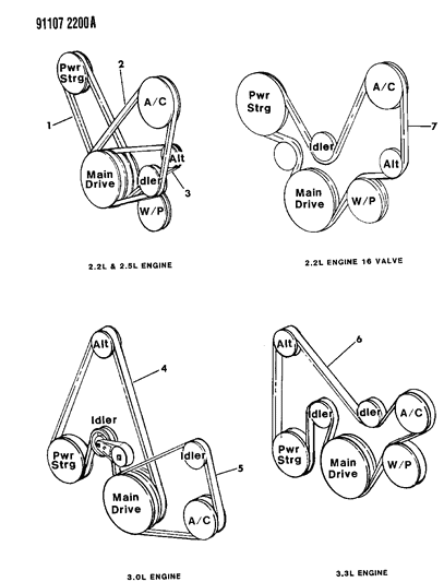 1991 Chrysler TC Maserati Belt, Air Condition Drive 3.0L Engine Diagram for B0015402