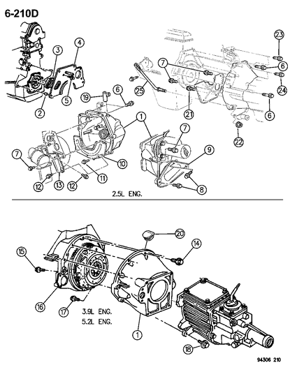 1996 Dodge Dakota Strut, Transmission Housing To Cylinder Block, Rear Diagram for 5224214