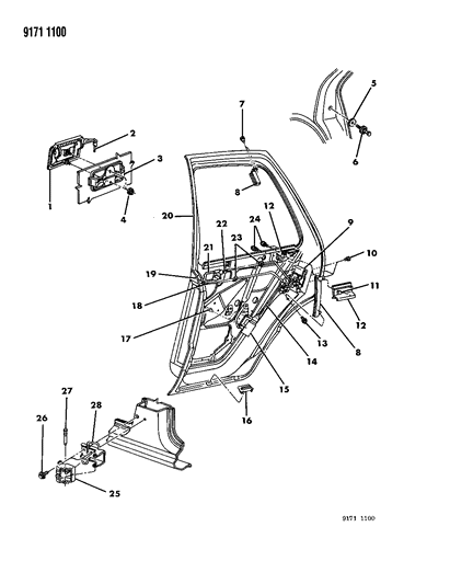 1989 Dodge Shadow Door, Rear Shell, Handle & Control Diagram