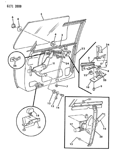 1986 Chrysler LeBaron Base Door, Front Glass & Regulator Diagram 1 - Thumbnail