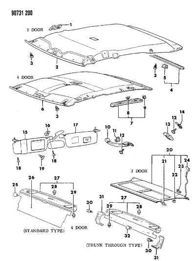 1990 Dodge Colt Door Trim Panel Retainer Clip Diagram for MB317746